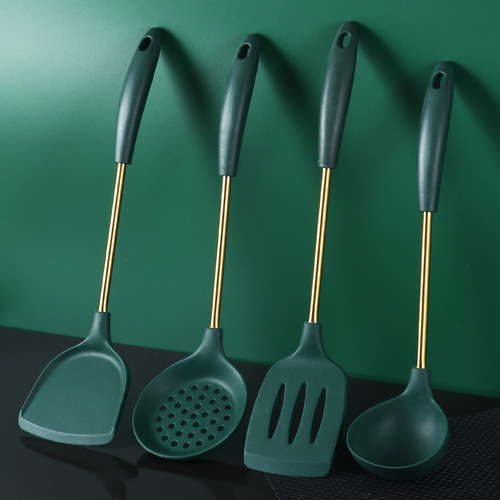Household Silicone Spatula Multi-purpose Stir-frying Kitchen Tool Non-stick Pan with Hanging Cooking Soup Spoon Ladle Spatula Four-Piece Set