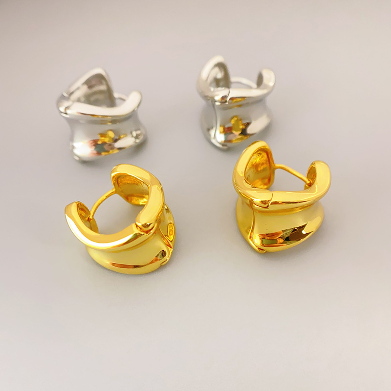 日韓新款時尚個性不規則造型高級感小巧耳扣銅鍍真金光面氣質耳環