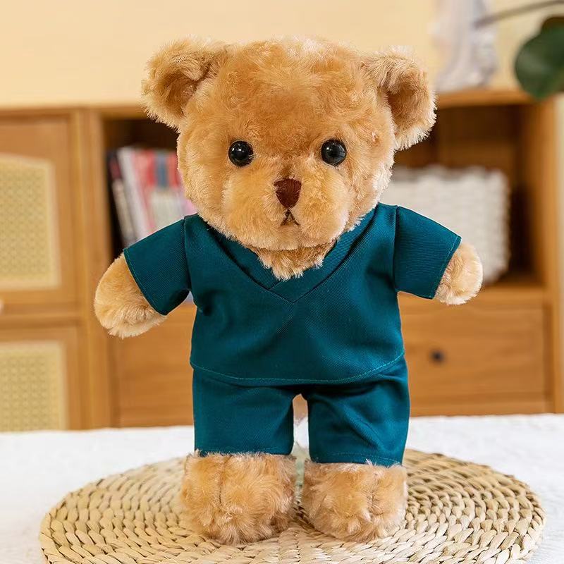 Médico traje de enfermera oso de peluche muñeca de peluche uniforme de enfermera osito puede imprimir logotipo regalo de evento de oso