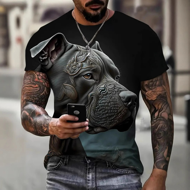 Cross-border Hot Selling Trendy Personalized Fashion Armor Dog Series 3D Printed Short-sleeved Men's Casual Round Neck T-shirt