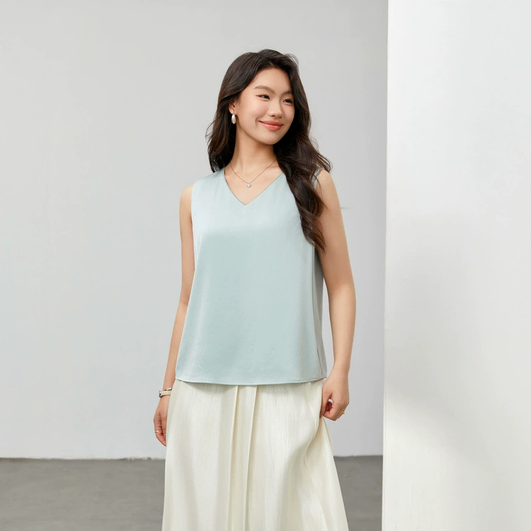 [Атласная уксусная кислота] Простой темпераментный V-образный дикий жилет подтяжка