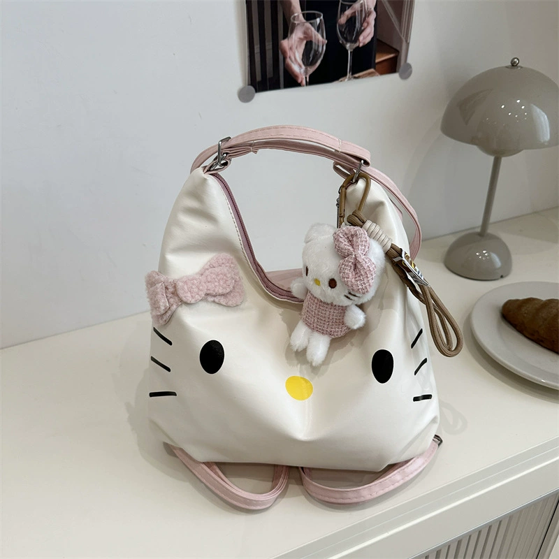 Сумка через плечо (Hello Kitty) мультяшная вместительная, белая с подвеской