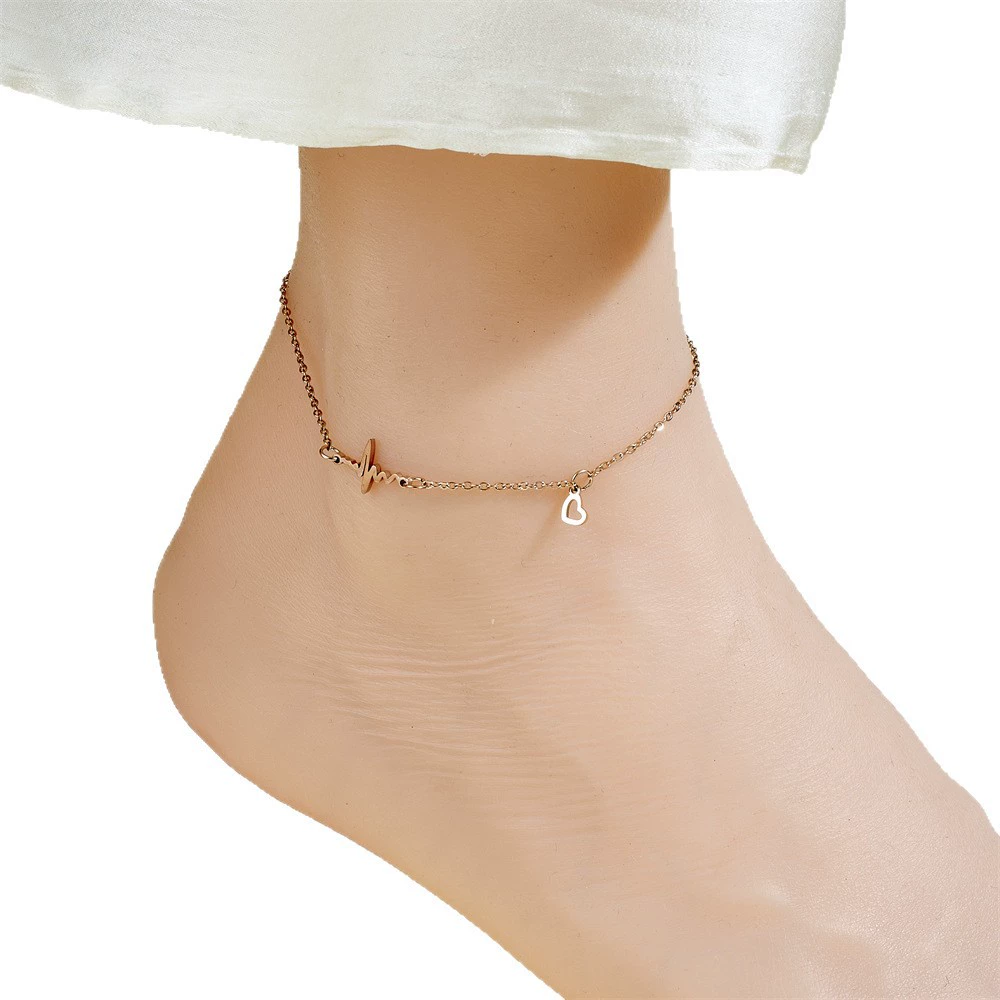 Ankle bracelet, chain, golden fashionable sexy accessory stainless steel, simple and elegant design, light luxury style, internet celebrity, 750 sample gold