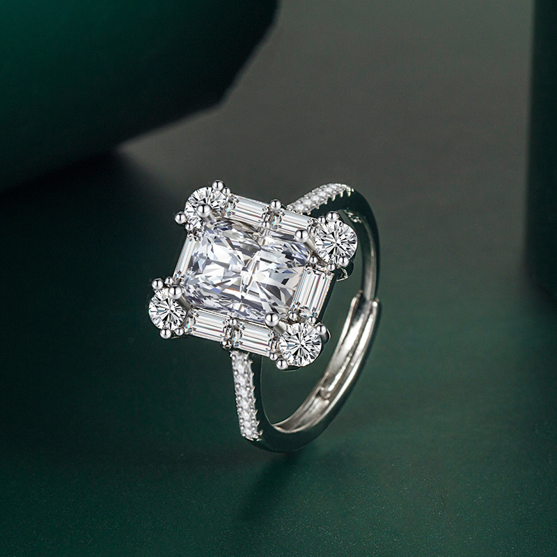 Fashion Rectangle Copper Plating Zircon Open Ring 1 Piece