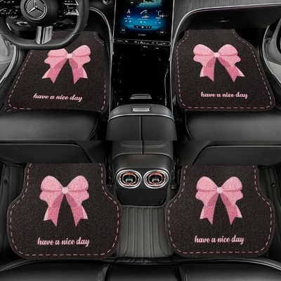Avtomobil döşəmə paspasları Removal Dirty Resistant Car Foot - pink-bow-four-piece-set-for-the-whole-car-car-floor-mats