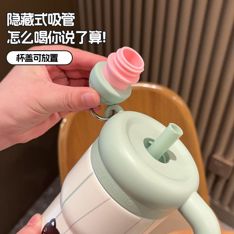 新型アニメ保温カップかわいい子猫大容量氷覇カップ高颜値女子ハンドルカップストローカップ|undefined
