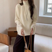秋冬新款韩版时尚侧腰开叉加厚毛衣女2025高领半拉链套头针织衫女