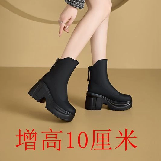 Британские женские дикие модные тонкие модные короткие сапоги 10 см увеличенные сапоги Martin сапоги толстые каблуки женские короткие сапоги