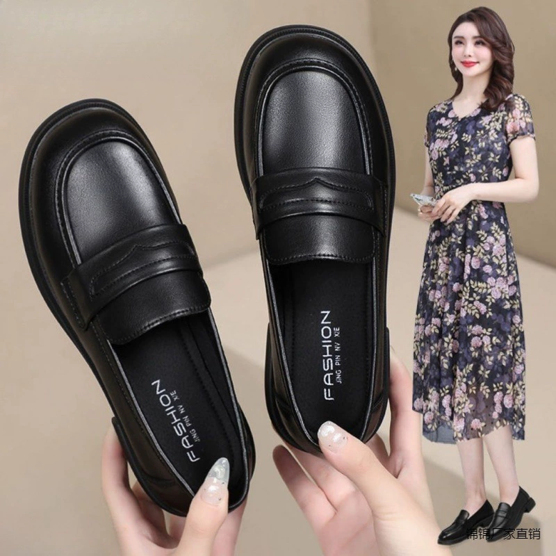 Весенние и осенние новые ботинки Lefu женские круглые головы один педали толстый фон, маленькие кожаные ботинки в британском стиле, женские повседневные дикие одиночные парчи