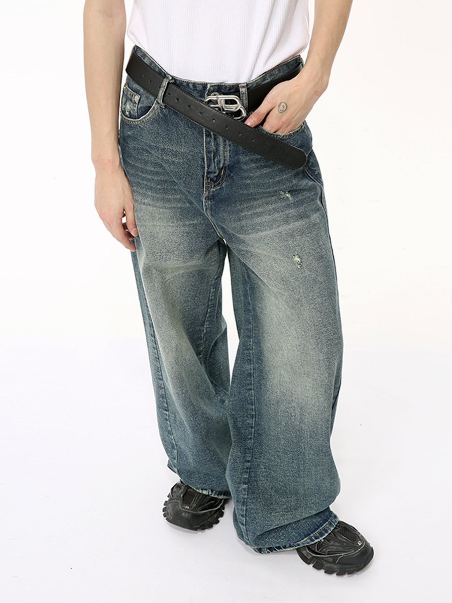 MTLCLOTHES Hombres| 2024 verano nuevos productos americanos de alta calle desgastados empalmados bolsillo grande sensación de vaqueros