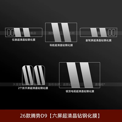 Suitable for 26 models of the second-generation Denza D9 interior protective film, central control navigation screen tempered film, armrest modification accessories (Car interior film) - 26-models-of-the-second-generation-denza-d9-six-screen-ultra-clear-crystal-tempered-film