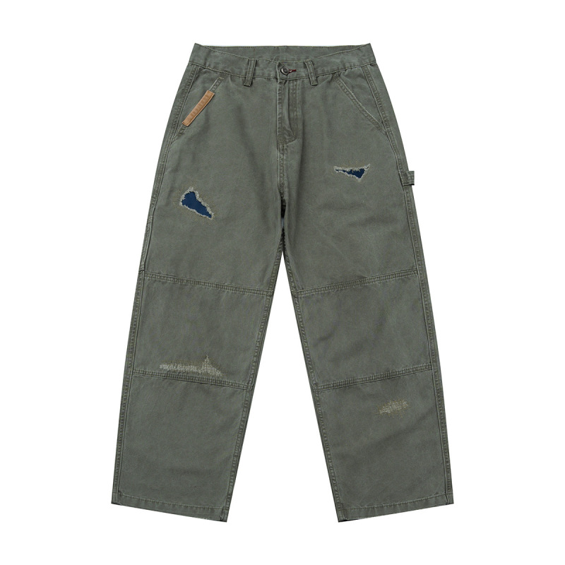 2026 Summer New Style Patchwork Split Patch Cargo Pants Men's Trendy Straight-Leg Casual Long Pants