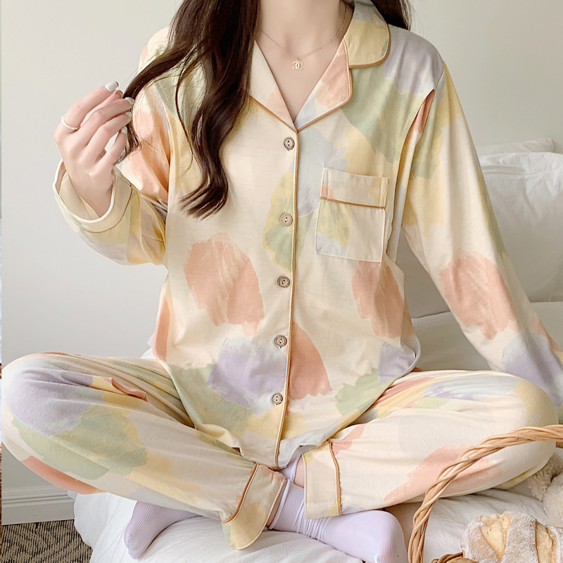 Moon clothing spring and summer cotton postpartum lactation pregnant women pajamas spring and autumn April 5 pregnant women feeding set
