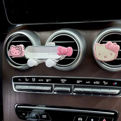Car Mobile Phone Holder Air Outlet Special for Women 2025 New Cute Creative Interior Car Navigation Support Bracket (Car phone holder) - pink-bow-kitten-white-mirror-stand-pink-kt