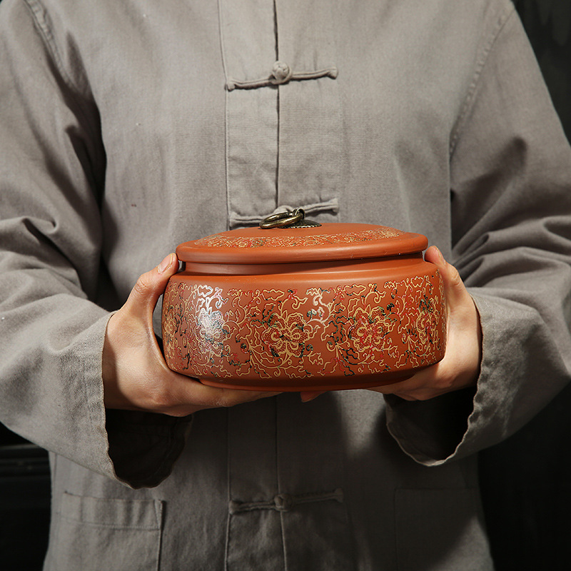 2F Purple Clay Tea Can Large Household Vintage Moisture-Proof Sealed Can 1 Pound Pack Green Tea Pu-erh Loose Leaf Tea General Storage