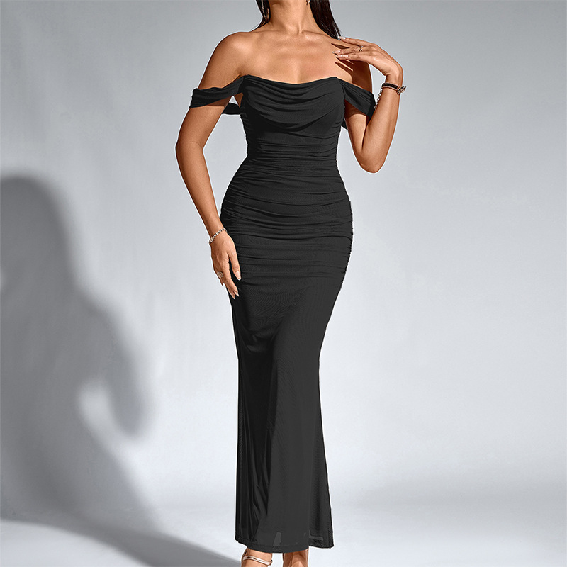 Mesh Dress, One Shoulder Long Skirt