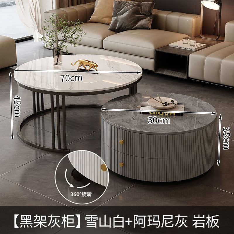 Cream Italia tabla de roca retráctil mesa de té lujosa moderna combinación simple sala de estar pequeña casa mesa redonda