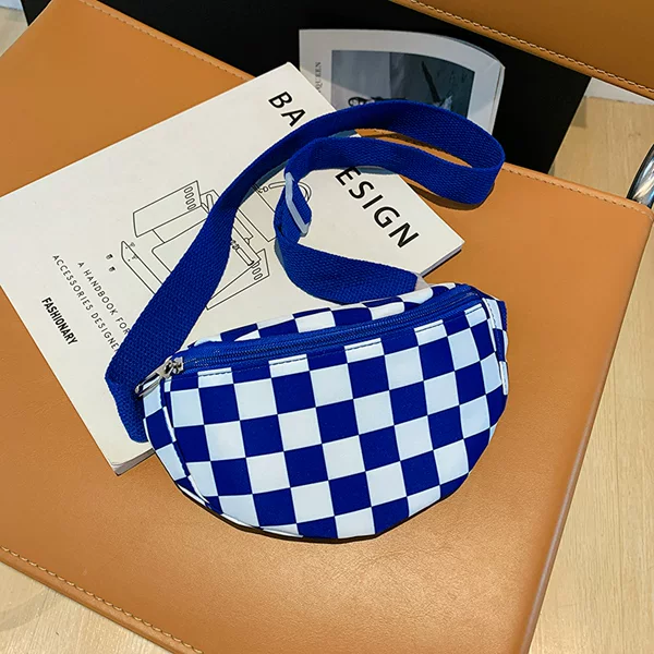 Spring New Boys' Bag Internet Celebrity Fried Street Checkerboard Waist Bag Casual Crossbody Bag Fashionable Brand Coin Purse Bag for Boys and Girls