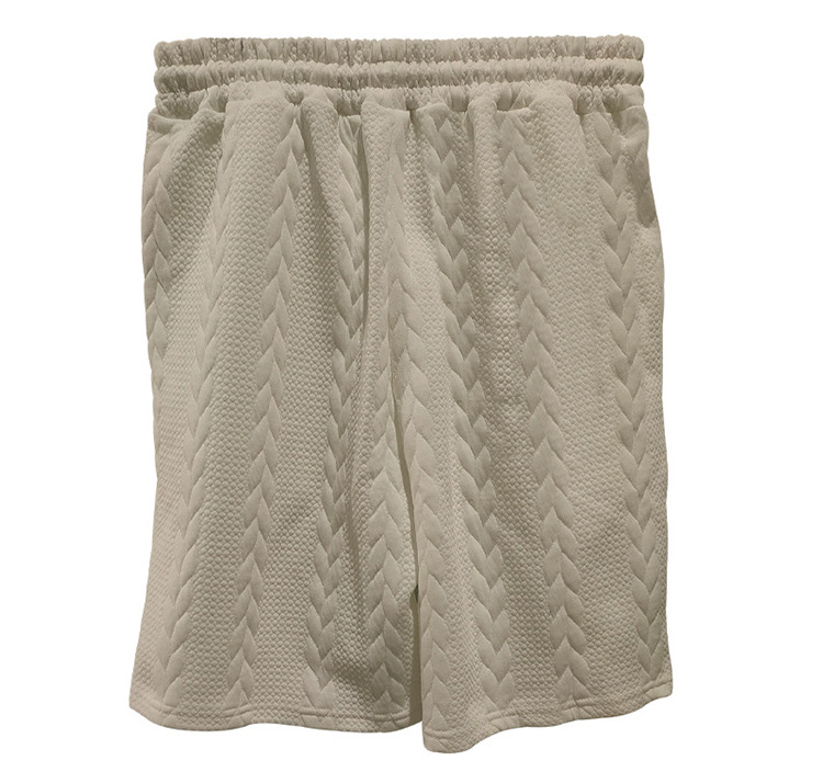 Men's Jacquard Knit Short Sleeve Tee And Shorts Set Solid Color Casual Summer Sport Outfit_viptrois.com