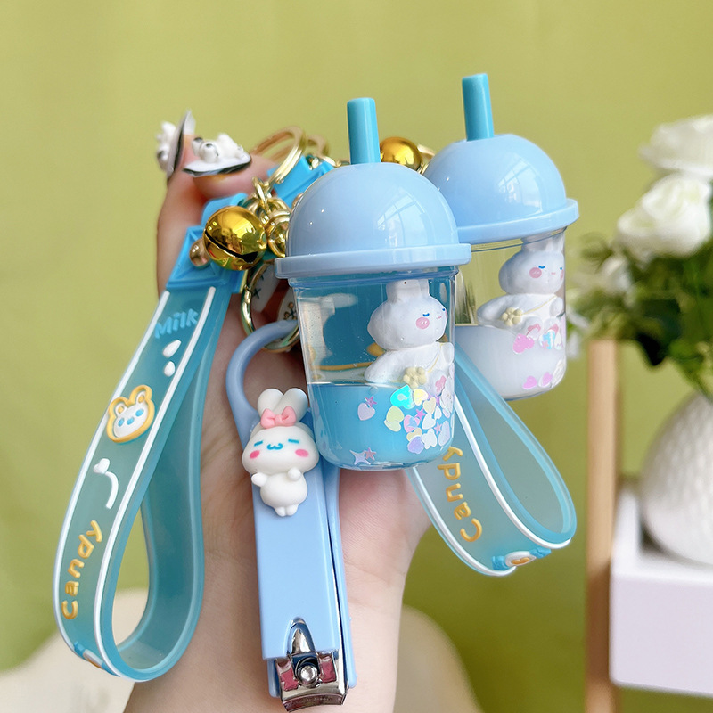 Creative Acrylic Oil Sitting Rabbit Milk Tea Cup Exquisite Simple Nail Clips Accessories Fashion Bag Pendant