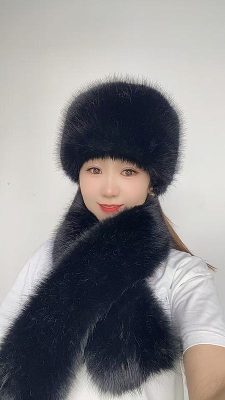 跨境25秋冬新款设计潮人个性毛毛水桶帽套装1米长围脖更加保暖|undefined
