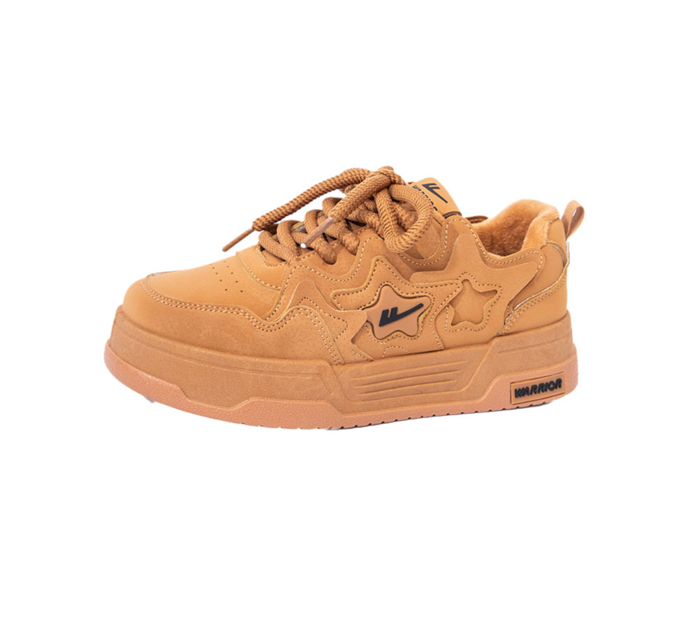 Zapatos de suela gruesa estilo Chanel de la marca Warrior con un diseño elegante, gran atractivo estético, zapatillas versátiles, zapatos cálidos, zapatos planos con cordones y punta redonda en color rosa melocotón.