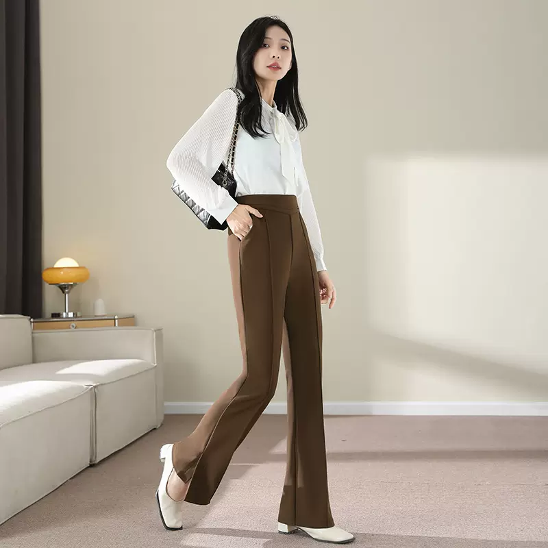 开叉窄版微喇裤女2026春季新款高腰修身显瘦阔腿休闲裤弹力喇叭裤