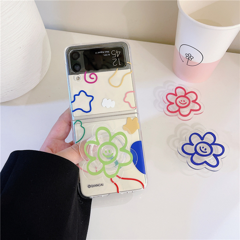 Convient pour téléphone à écran pliable Samsung Z Flip4/3, support de fleur transparent de style coréen, PC rabattable dur_voghion.com
