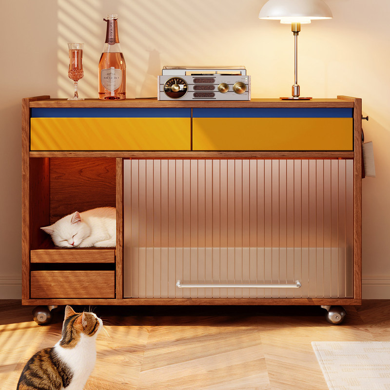 Bauhaus cat litter box hidden cabinet, integrated cat litter cabinet, extra-large solid wood cat toilet cabinet, anti-sand leakage, enclosed design Bauhaus cat litter box hidden cabinet, integrated cat litter cabinet, extra-large solid wood cat toilet cabinet, anti-sand leakage, enclosed design