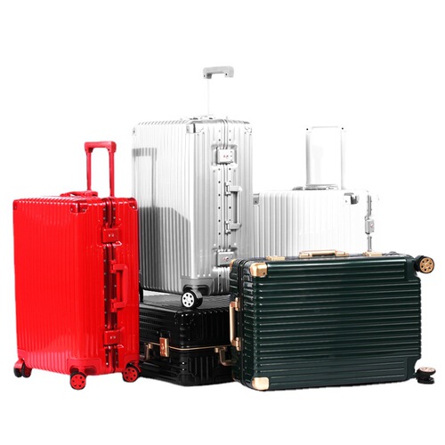 Aluminum Frame Hard Luggage Rolling Suitcase Password Carry-on Box Leather Suitcase for Men and Women 360-degree Swivel Wheels PC Travel Bag