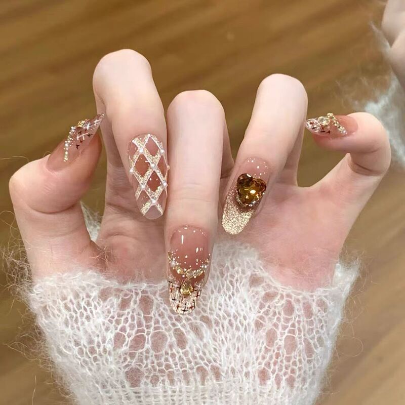 Trendy Niche Designer Atmosphere Light Luxury Handmade Quilted Chanel-Style Dazzling Brightening Press-On Nails
