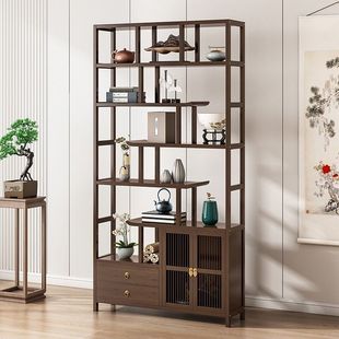 Customized Chinese-Style Tea Cabinet, Tea Rack, Storage Shelf, Display Cabinet for Antique Items, Non-Solid Wood Tea Leaf Rack, Display Cabinet for Purple Clay Teapots, Cross-Border