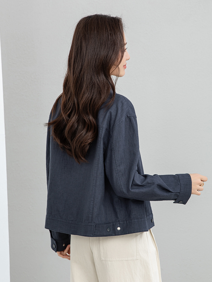 Áo khoác nữ dáng dài cổ đứng tay dài phong cách Hàn Quốc chất liệu ramie cotton thoáng mát — Xám xanh
