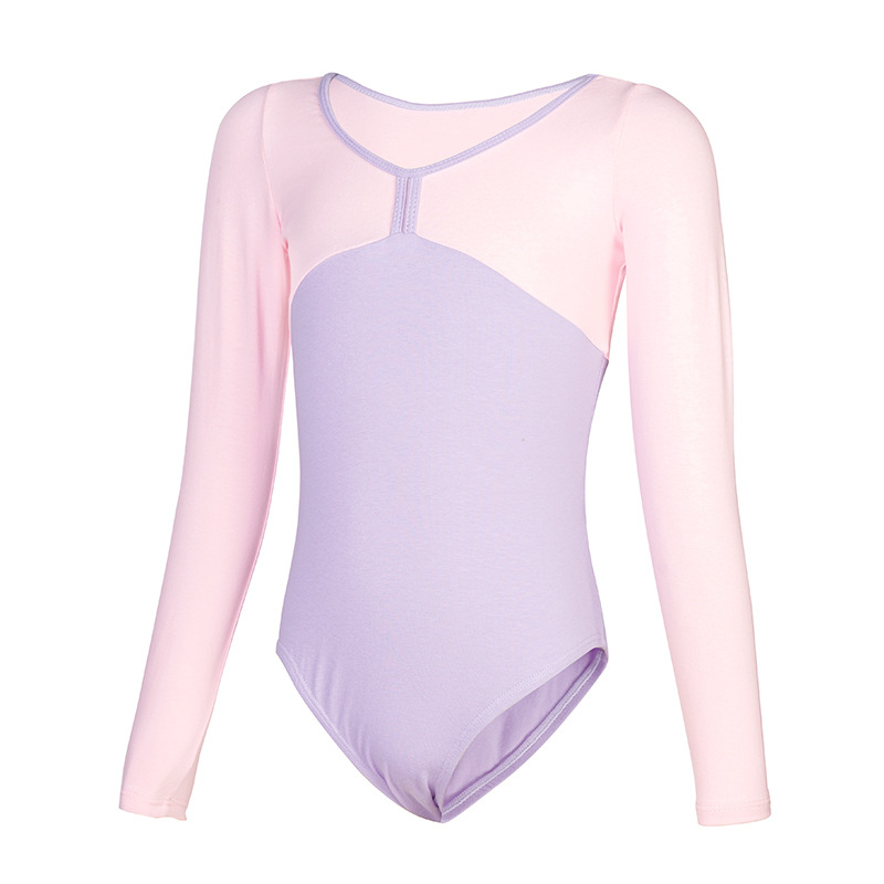 Traje de baile para niños Traje de entrenamiento de manga larga Traje de una pieza a juego de color de ballet para niñas Traje en forma de baile Traje de gimnasia de prueba de arte