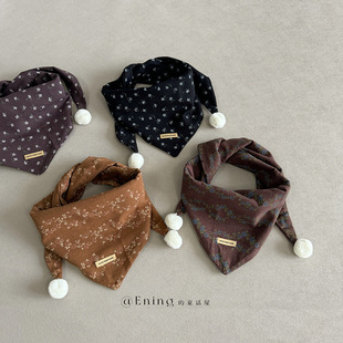 Vintage Small Floral South Korea Baby Scarf Spring Autumn and Winter Boys and Girls Children Triangle Scarf Western Style Scarf Shawl