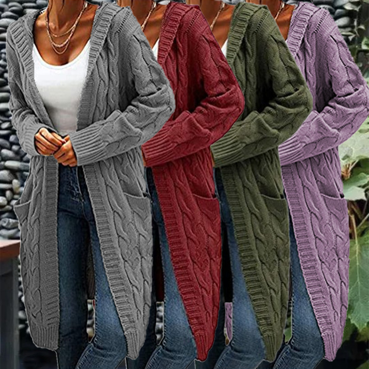 Cross-Border Foreign Trade 2026 New European and American Style Cardigan with Braided Design, Lazy Style Mid-Length Cardigan Sweater for Women in Autumn and Winter Cross-Border Foreign Trade 2026 New European and American Style Cardigan with Braided Design, Lazy Style Mid-Length Cardigan Sweater for Women in Autumn and Winter