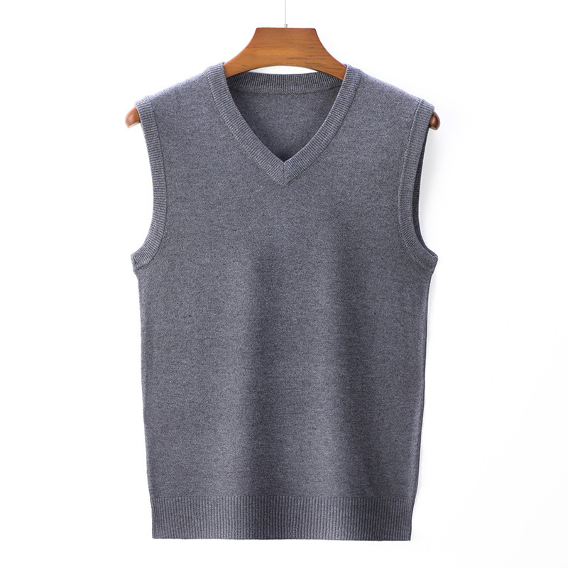 Men's Wool Vest Spring & Fall Casual Sweetheart V Neck Sweater Pure Color Bottoming Shirt Business Fashion and Stylish