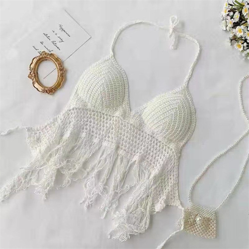 Halter neck vest suspender backless hollow tube top embroidered vest bohemian ethnic style short women's top