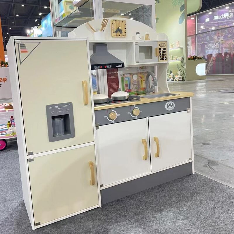 Children's simulation combination refrigerator kitchen classic children's tableware play house learning to cook wooden toys