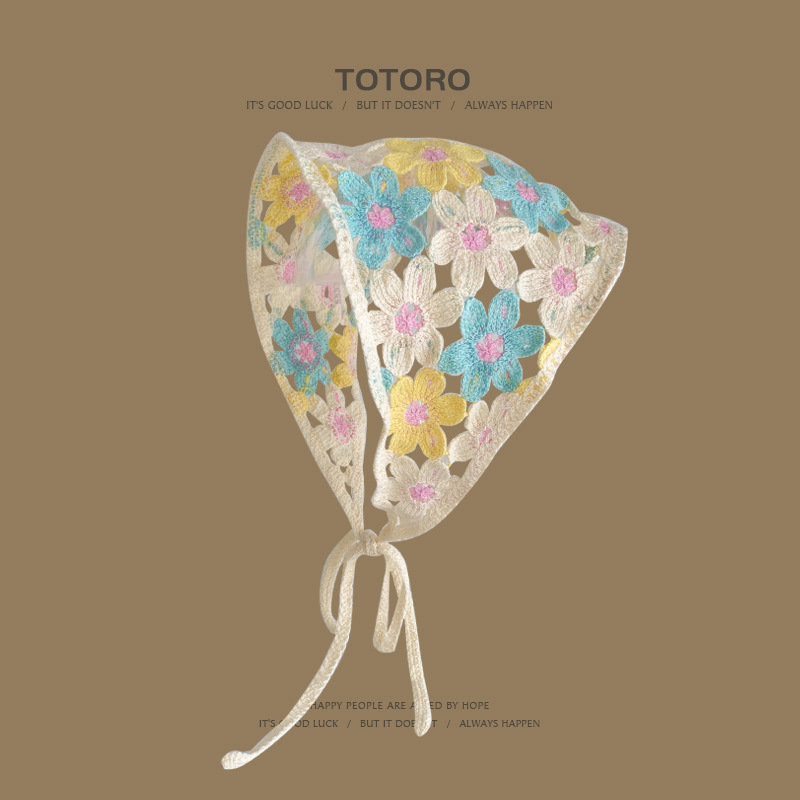 Francia cereza toallas triangulares mujeres primavera y otoño viajes padres-hijos gancho de punto flores hueco pañuelo de arte correa de pelo gorro