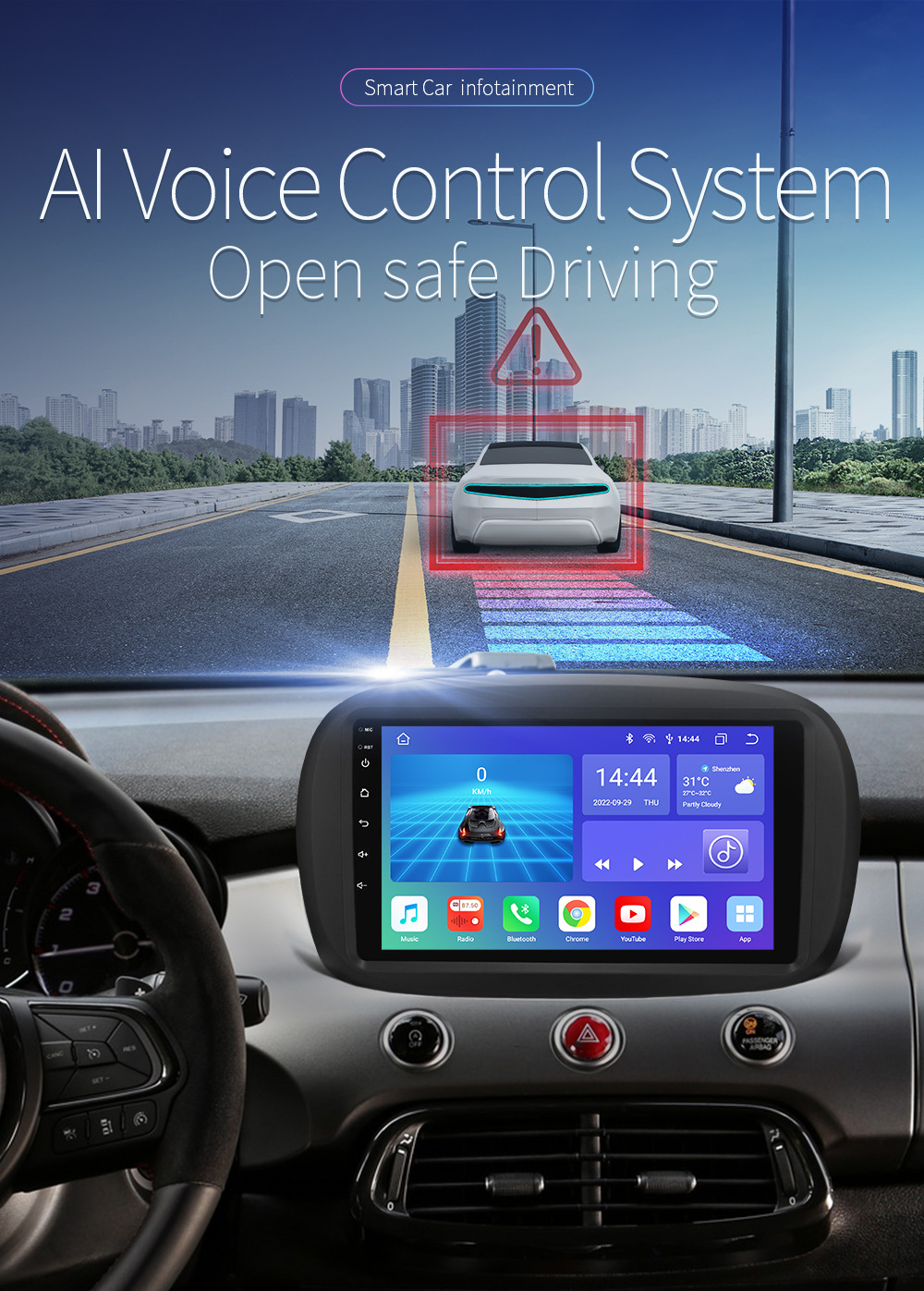 9-inch suitable for 14-20 Fiat 500X Android car central control large screen navigator Wireless carplay