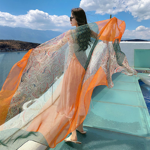 2025 new Youruoya silk scarf for women's beach sun protection shawl Sanya seaside shawl scarf for summer thin style