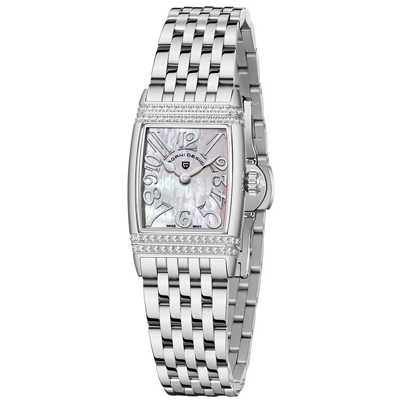 PAGANI bojiani PD1737 mujeres de moda creativa berma placa rhinestone reloj cuadrado Acero inoxidable impermeable reloj