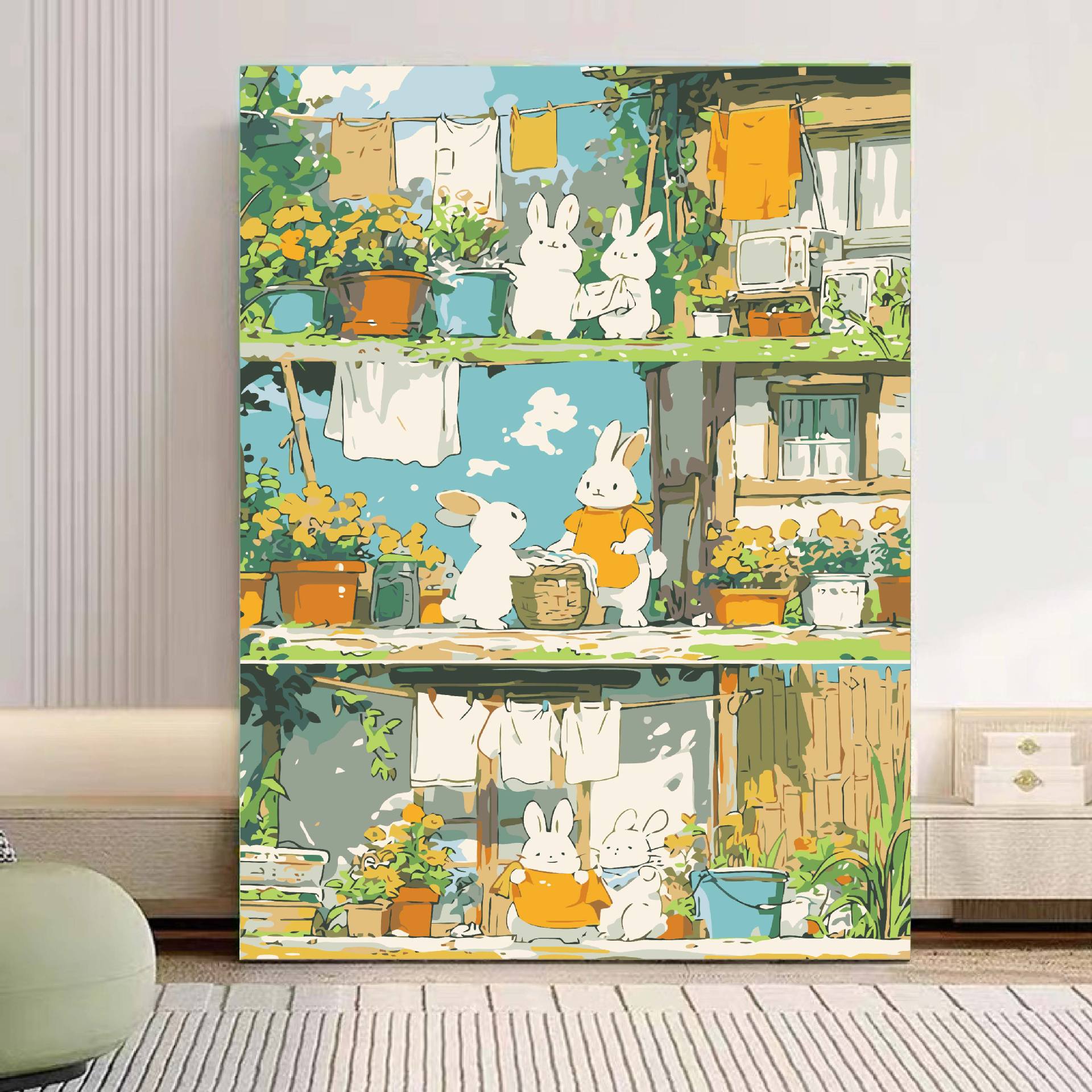 Verano tiempo bricolaje pintura al óleo digital relleno acrílico pintado a mano ilustración hecha a mano sistema curativo descompresión pintura al óleo