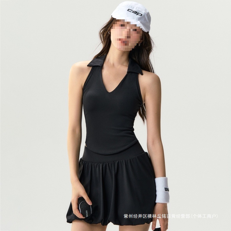 举重妖精夏季网球服动套装瑜伽背心女业普拉提训练健身服衣磨毛