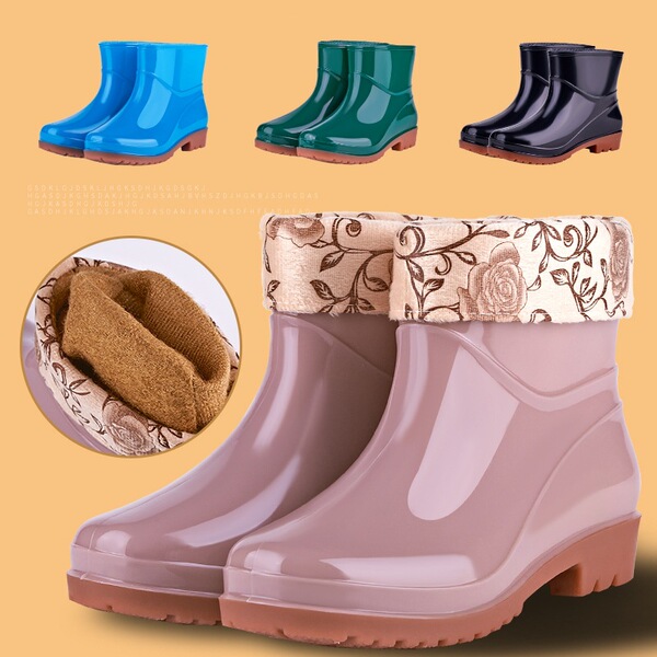 Low tube warm and velvet rain boots low -top waterproof shoes…