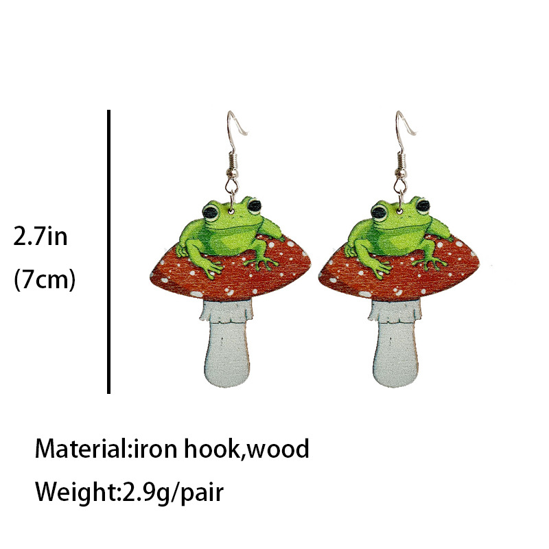 1 Paire Mode Champignon Grenouille Bois Patchwork Femmes Boucles D'oreilles display picture 1