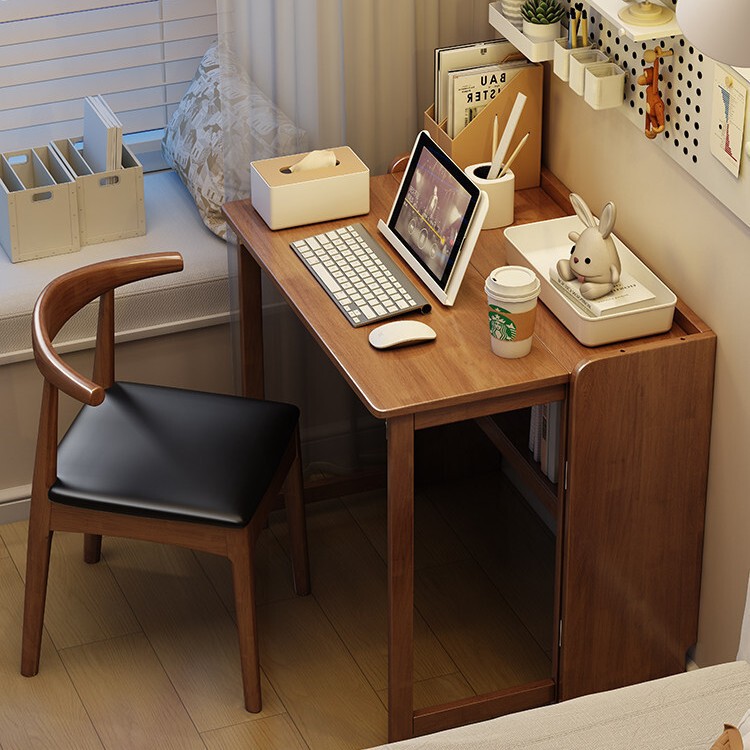Solid Wood Folding Desk for Students, Home Computer Desk, Small Apartment Bedroom Bedside Simple Study Writing Desk