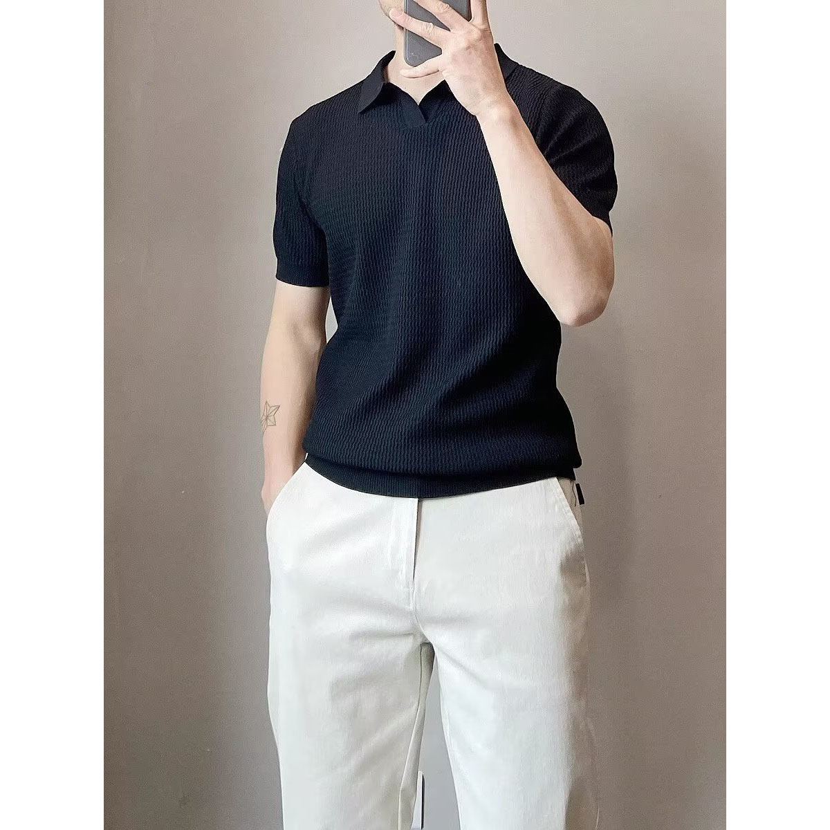 Polo camiseta camiseta de punto camiseta de manga corta camiseta hombre cuello en V seda de hielo verano fábrica transfronteriza mayorista camiseta de polo de hombre