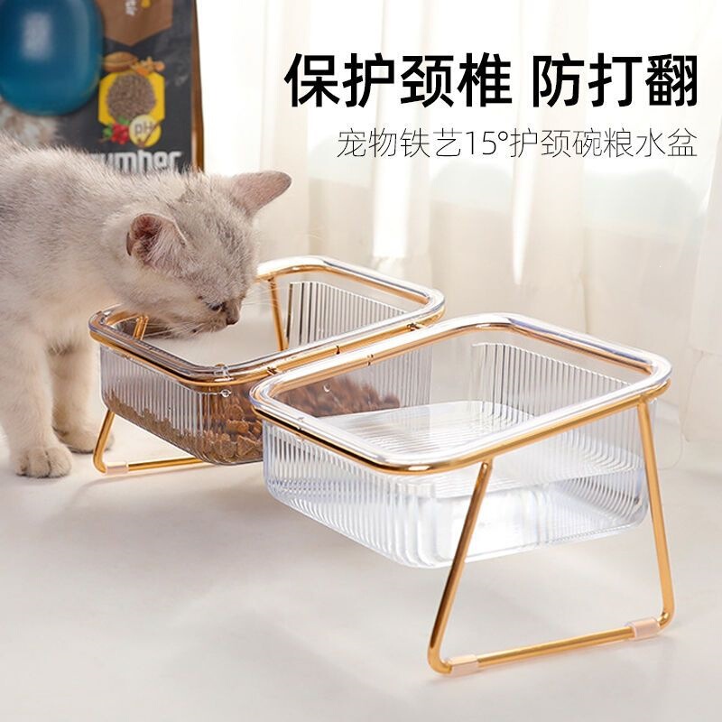 Cat bowl protects the cervical spine and prevents tipping, double bowl dog and cat food bowl, pet drinking water and food bowl with neck protection, elevated base Cat bowl protects the cervical spine and prevents tipping, double bowl dog and cat food bowl, pet drinking water and food bowl with neck protection, elevated base